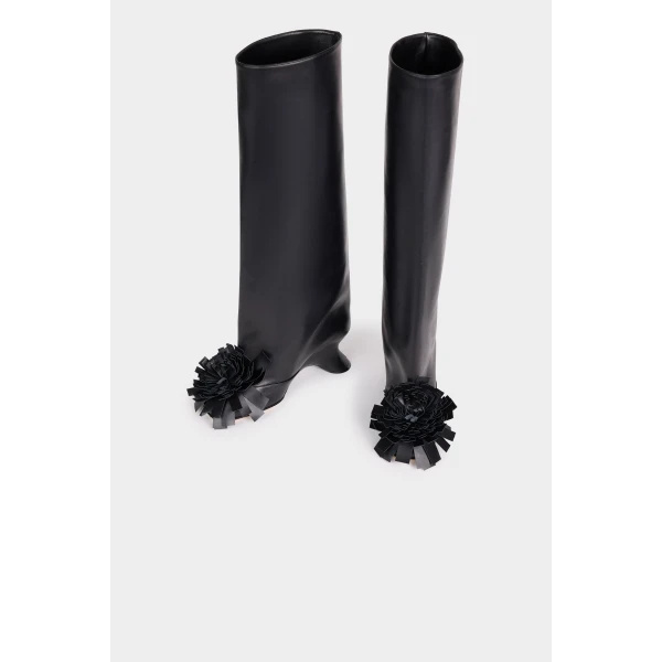 A.W.A.K.E. MODE Christy Boots With Pom-Poms Black, view 2