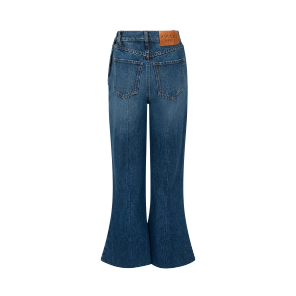 A.W.A.K.E. MODE Cropped Flared Trousers Classic Blue Wash, view 4