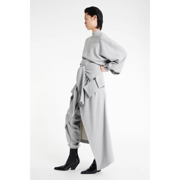 A.W.A.K.E. MODE Jersey Jogger With Attached Shirt Skirt Grey Melange, view 3