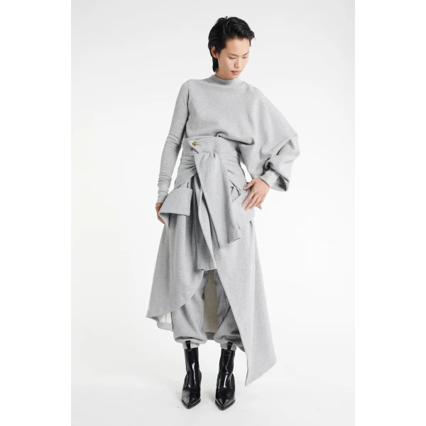 A.W.A.K.E. MODE Jersey Slouched Sleeve Sweatshirt Grey Melange, view 2