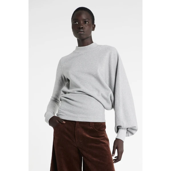 A.W.A.K.E. MODE Jersey Slouched Sleeve Sweatshirt Grey Melange, view 4