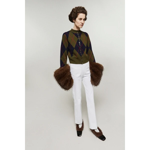 A.W.A.K.E. MODE Leonore Rounded Loafer With Fur Black Brown, view 3