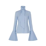 A.W.A.K.E. MODE Victorian Style High Collar Top With Jabot Light Blue