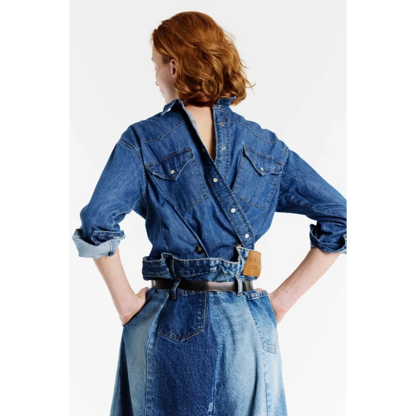 A.W.A.K.E. MODE Wide Leg Denim Pants Mid Blue, view 6