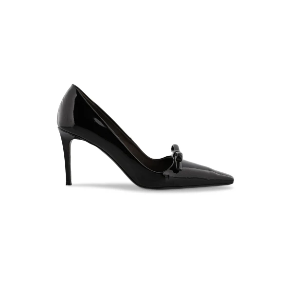 Bernadette Bowtie Lacquered High Heel Pump in Black | Heels | Coveti