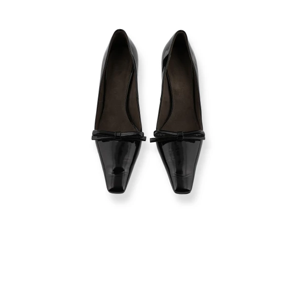 Bernadette Bowtie Lacquered High Heel Pump in Black | Heels | Coveti
