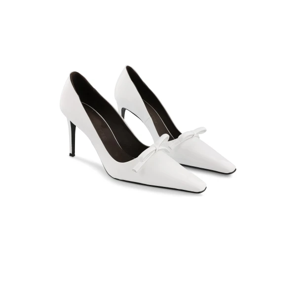 Bowtie Lacquered High Heel Pump in Ivory