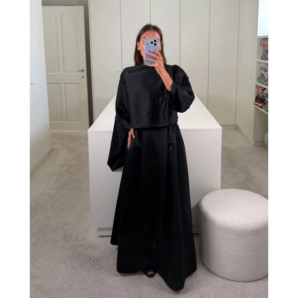 Bernadette Cape Leo in Black Lingerie Rose Embroidery on Black | Jackets | Coveti