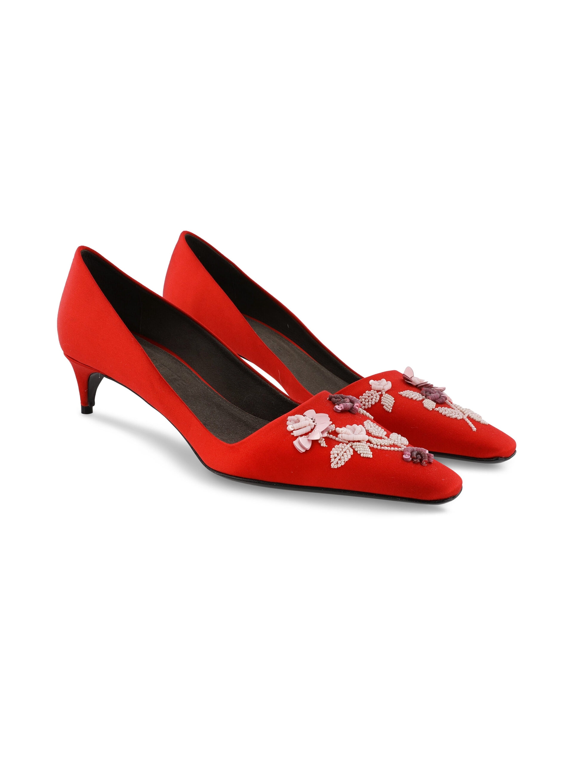 Bernadette Classic Satin Pump Rose Embroidered in Pink and Rose Lingerie Rose Embroidery on Red Bernadette Classic Satin Pump Rose Embroidered in Pink and Rose Lingerie Rose Embroidery on Red | Heels | Coveti