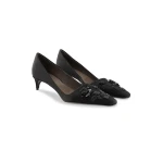 Bernadette Classic Satin Pump Rose Embroidery in Black Lingerie Rose Embroidery on Black | Heels | Coveti