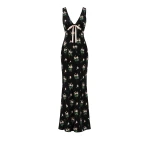 Bernadette Dress Camille in Lingerie Roses Pink on Black | Maxi Dresses | Coveti