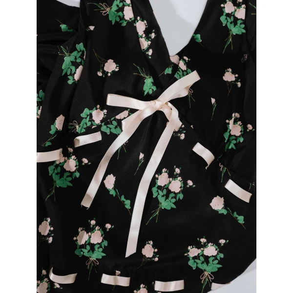 Bernadette Dress Camille in Lingerie Roses Pink on Black | Maxi Dresses | Coveti