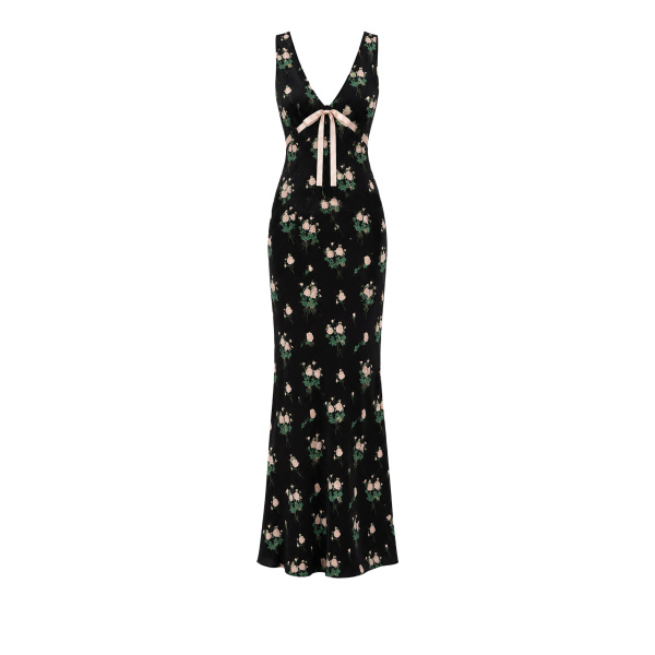 Bernadette Dress Camille in Lingerie Roses Pink on Black | Maxi Dresses | Coveti