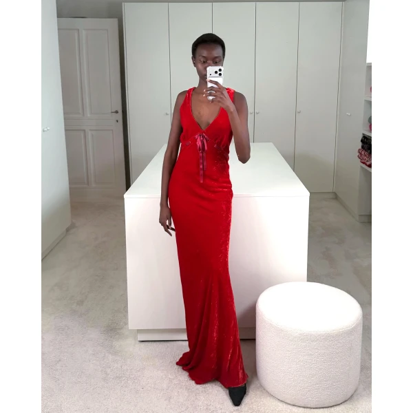 Bernadette Dress Camille in Red Velvet | Maxi Dresses | Coveti