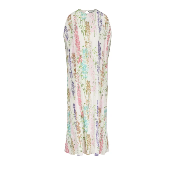 Dress Eleonore Embroidered in Silver Delphinium Embroidery on Ivory
