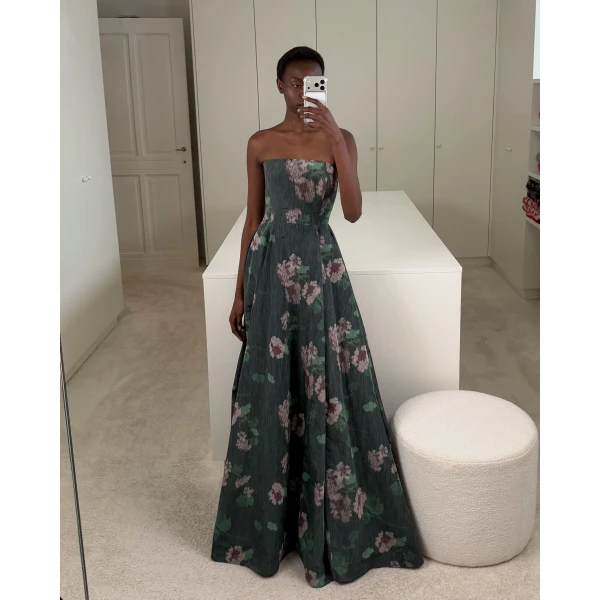 Bernadette Dress Isa in Hydrangea Pink on Green | Maxi Dresses | Coveti