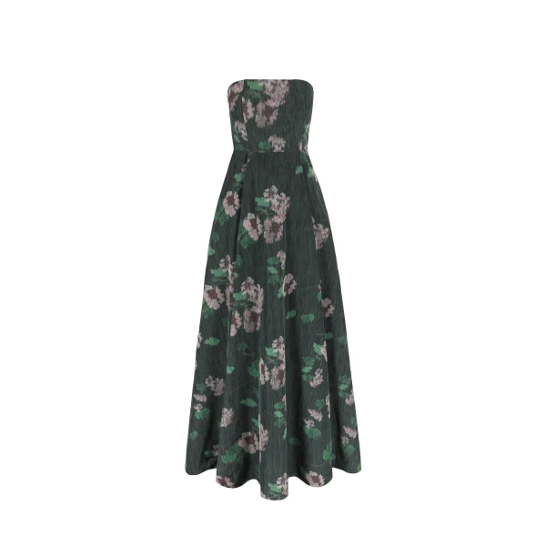 Bernadette Dress Isa in Hydrangea Pink on Green | Maxi Dresses | Coveti