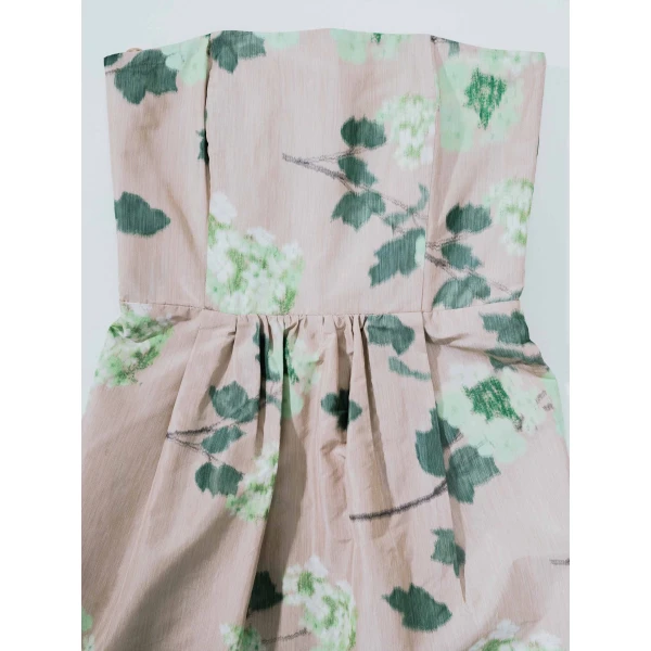 Bernadette Dress Lena in Chine Hydrangea Green on Beige | Maxi Dresses | Coveti