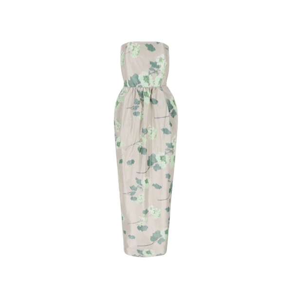 Dress Lena in Chine Hydrangea Green on Beige