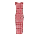 Bernadette Dress Lene Embroidered in Pink and Ivory Tartan Embroidery on Baroque Rose | Maxi Dresses | Coveti