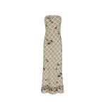 Bernadette Dress Luna Embroidered in Multi Red Cherry Embroidered on Cream Check | Maxi Dresses | Coveti