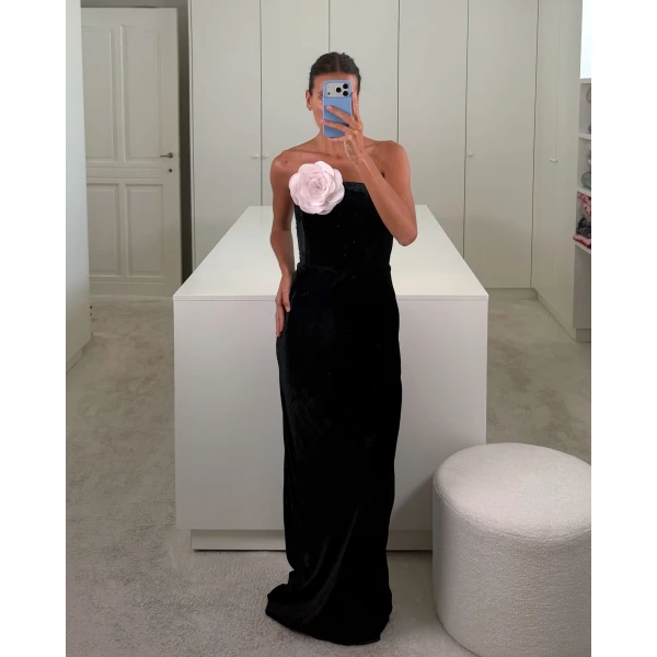 Bernadette Dress Luna in Black Velvet | Maxi Dresses | Coveti