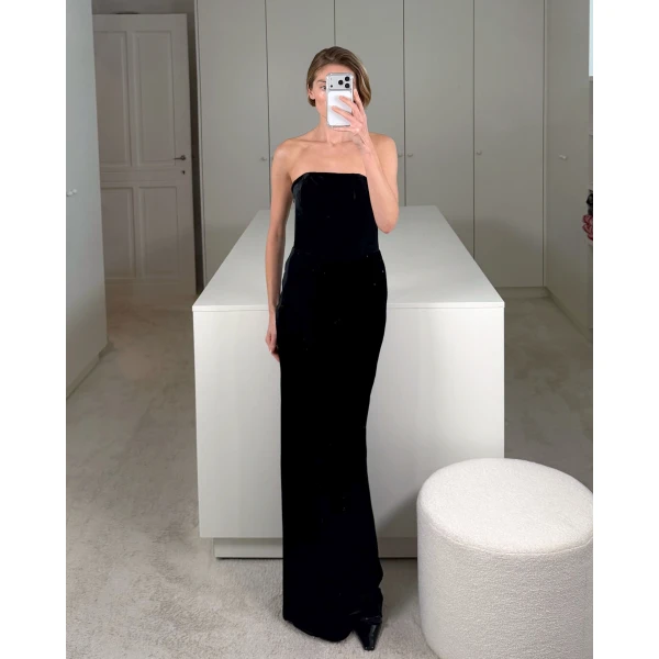 Bernadette Dress Luna in Black Velvet | Maxi Dresses | Coveti