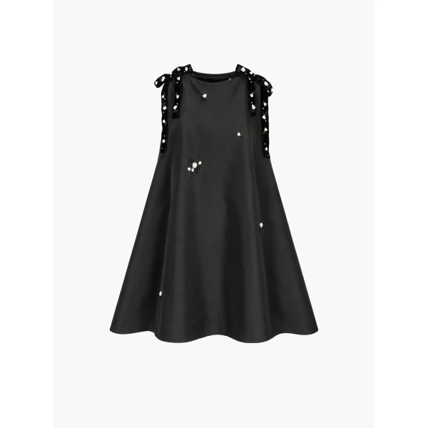 Bernadette Dress Melody Embroidered in Multi Bow Embroidery on Black | Mini Dresses | Coveti