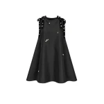Bernadette Dress Melody Embroidered in Multi Bow Embroidery on Black | Mini Dresses | Coveti