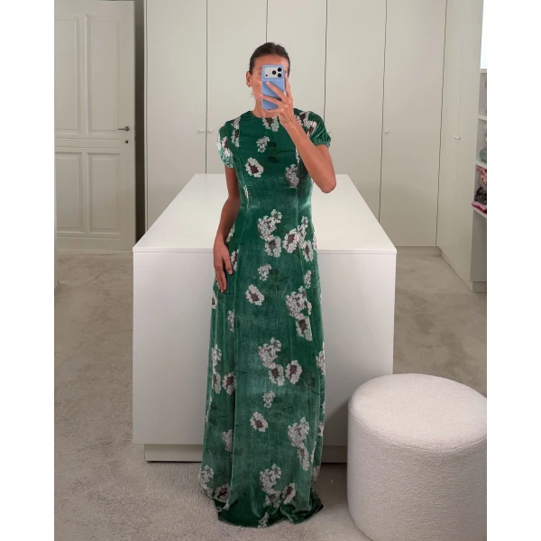 Bernadette Dress Roxy in Hydrangea Pink on Green | Evening Gowns | Coveti