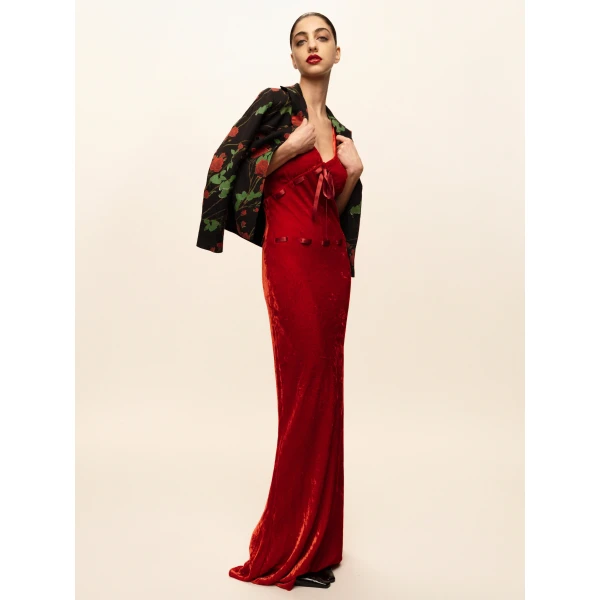 Bernadette Jacket Elle in Rosebranches Red on Black | Blazers | Coveti