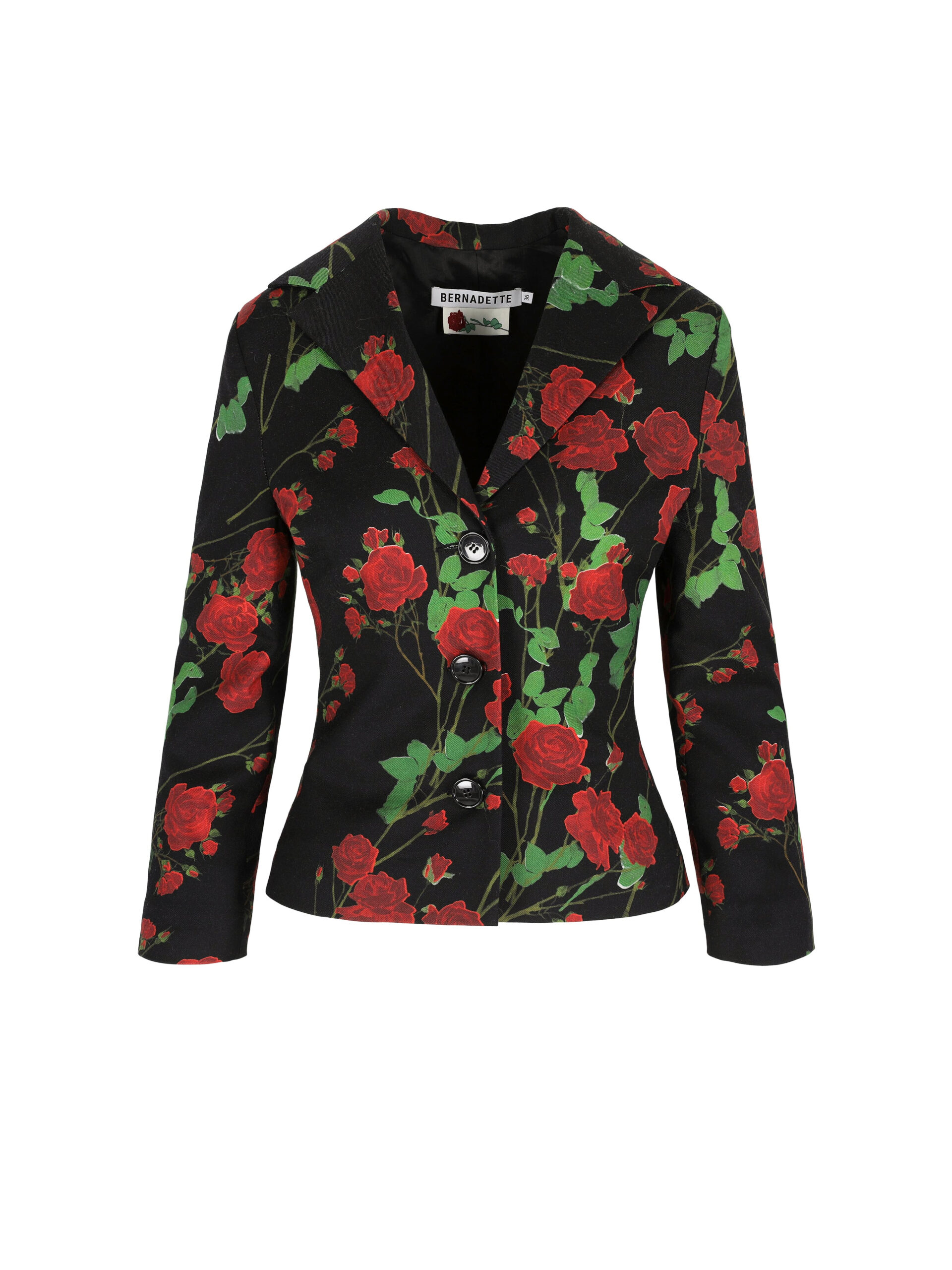 Bernadette Jacket Elle in Rosebranches Red on Black Bernadette Jacket Elle in Rosebranches Red on Black | Blazers | Coveti