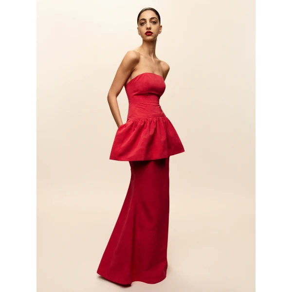Bernadette Long Dress Balthasar in Raspberry Moire | Evening Gowns | Coveti