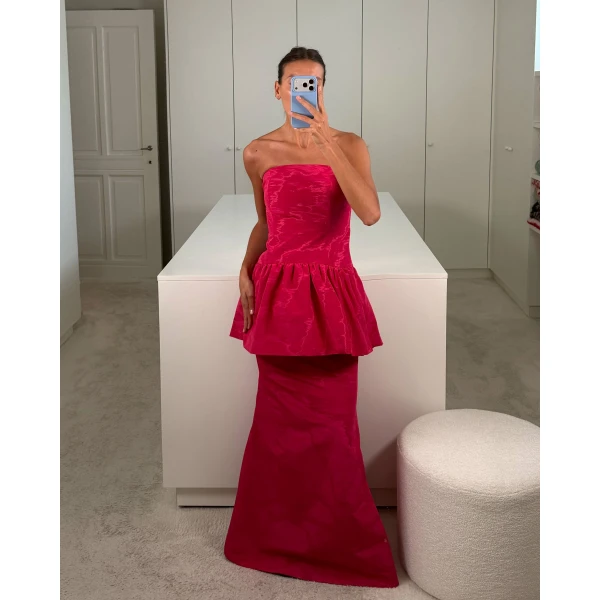 Bernadette Long Dress Balthasar in Raspberry Moire | Evening Gowns | Coveti