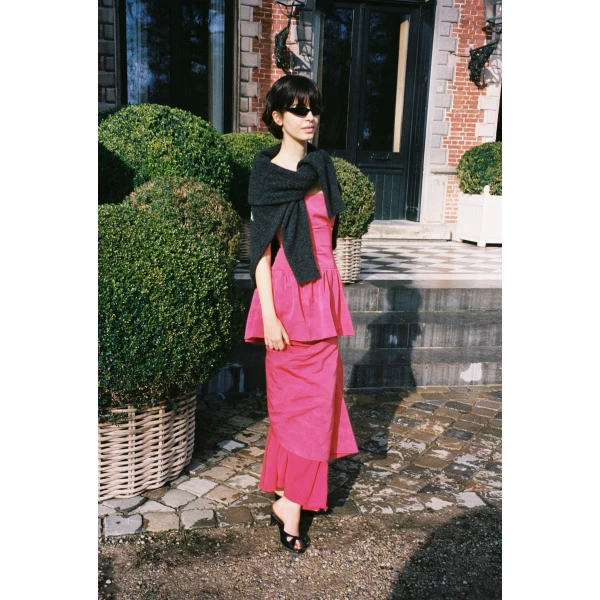 Bernadette Long Dress Balthasar in Raspberry Moire | Evening Gowns | Coveti
