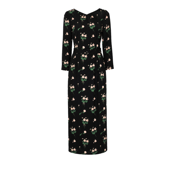 Bernadette Lucky Dress in Lingerie Roses Pink on Black | Maxi Dresses | Coveti