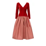 Bernadette Midi Dress Inez in Red and Powder Rose | Midi Dresses | Coveti