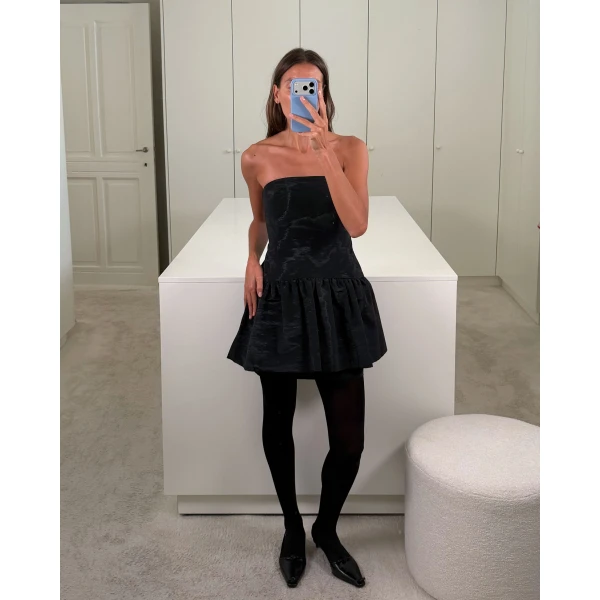Bernadette Mini Dress Balthasar in Black Moire | Mini Dresses | Coveti