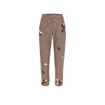 Bernadette Pants Martha Embroidered in Red Berry Embroidery on Brown and Pink Wool Vichy | Tailored pants | Coveti