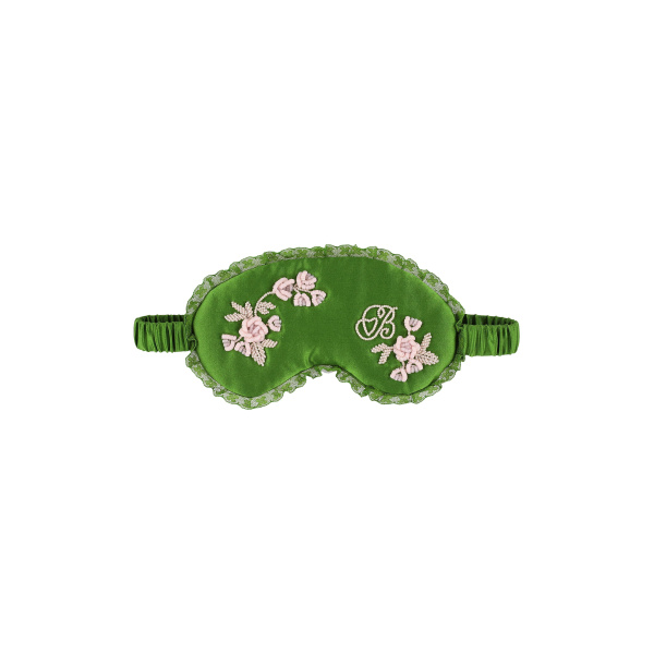 Silk Sleeping Mask in Green Pink Rose Embroidery