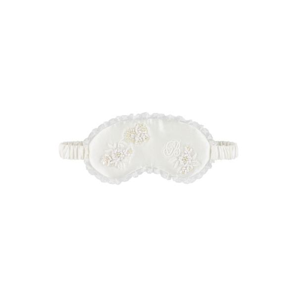 Silk Sleeping Mask in Ivory Rose Embroidery