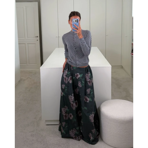 Bernadette Skirt Callum in Chine Hydrangea Pink on Black | Maxi Skirts | Coveti