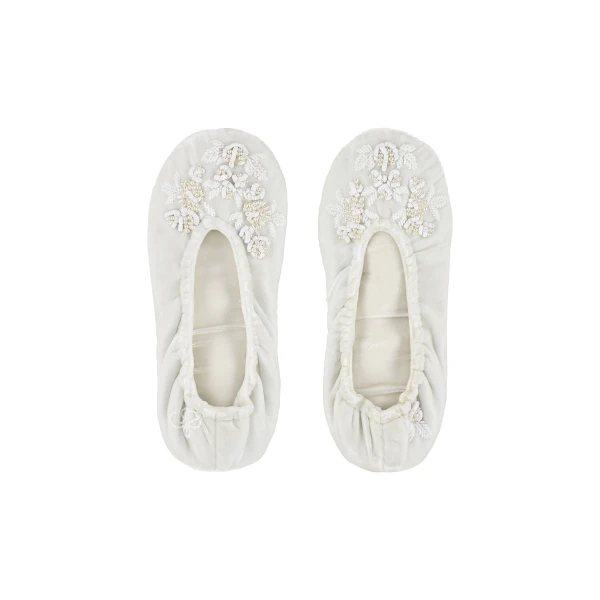 Velvet Slippers in Ivory
