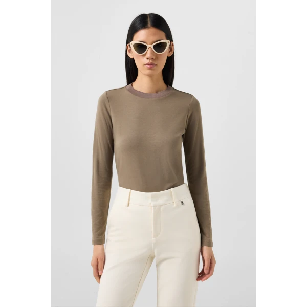 Bogner Alexi Long-Sleeved Top in Grey-Brown, view 3 | Long Sleeve | Coveti