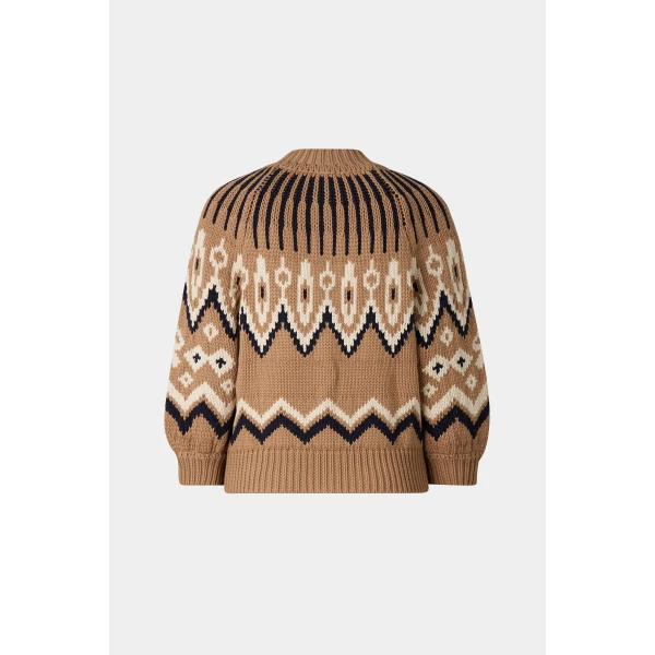 Bogner Aurora Norwegian-Style Knit Jacket in Camel and Black, view 2 | Cardigan | Coveti