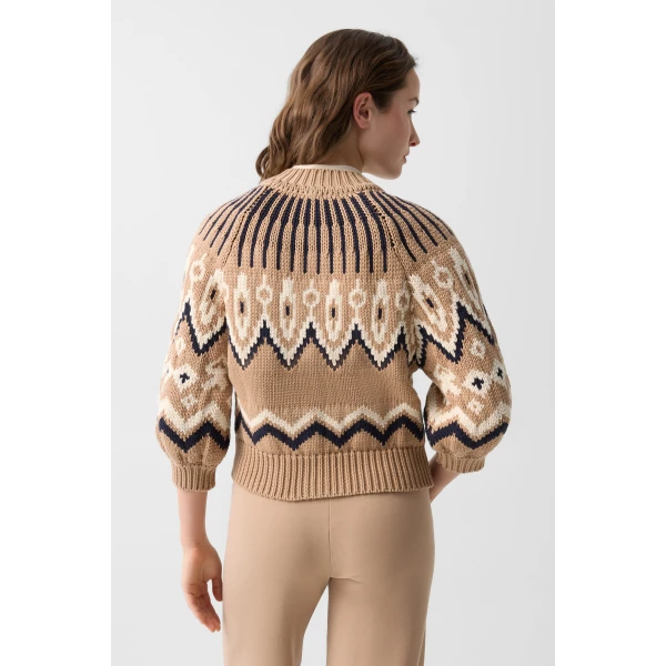 Bogner Aurora Norwegian-Style Knit Jacket in Camel and Black, view 4 | Cardigan | Coveti