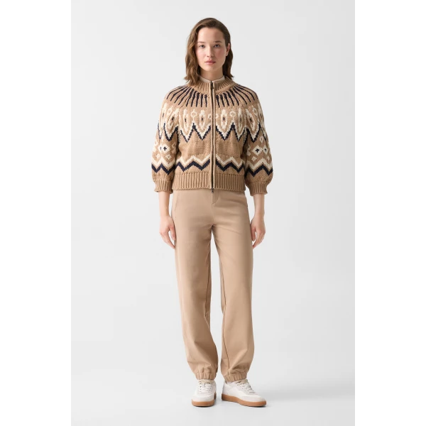 Bogner Aurora Norwegian-Style Knit Jacket in Camel and Black, view 5 | Cardigan | Coveti
