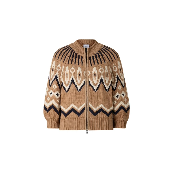 Bogner Aurora Norwegian-Style Knit Jacket in Camel and Black | Cardigan | Coveti