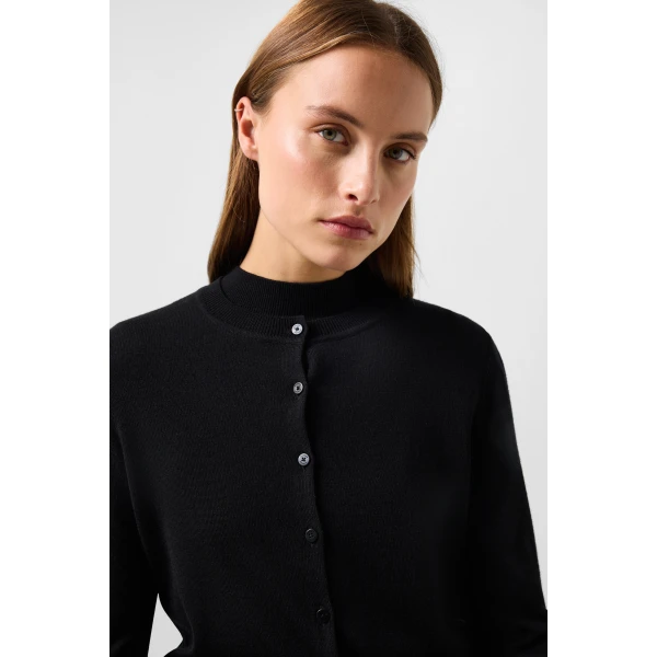 Bogner Azou Virgin Wool and Silk Knit Jacket in Black, view 6 | Cardigan | Coveti