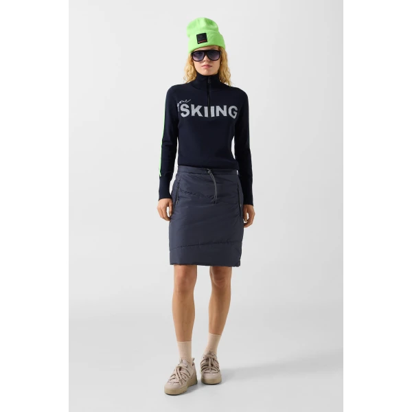 Bogner Belva Functional Quilted Skirt in Navy, view 5 | Midi Skirts | Coveti